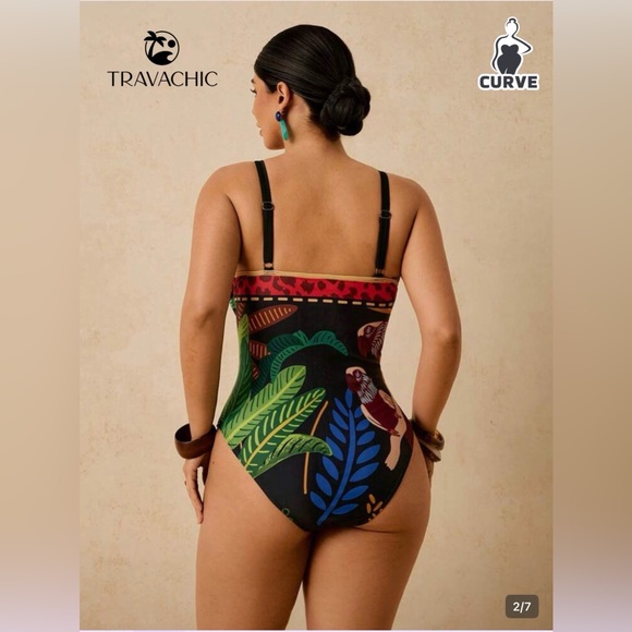 SHEIN Plus Size Tropical Print One Piece Swimsuit Size 2X - Picture 2 of 8